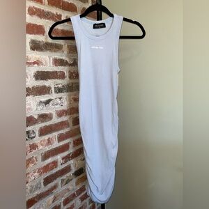 White Fox Boutique ribbed, ruched, light blue mini or midi dress | size Medium